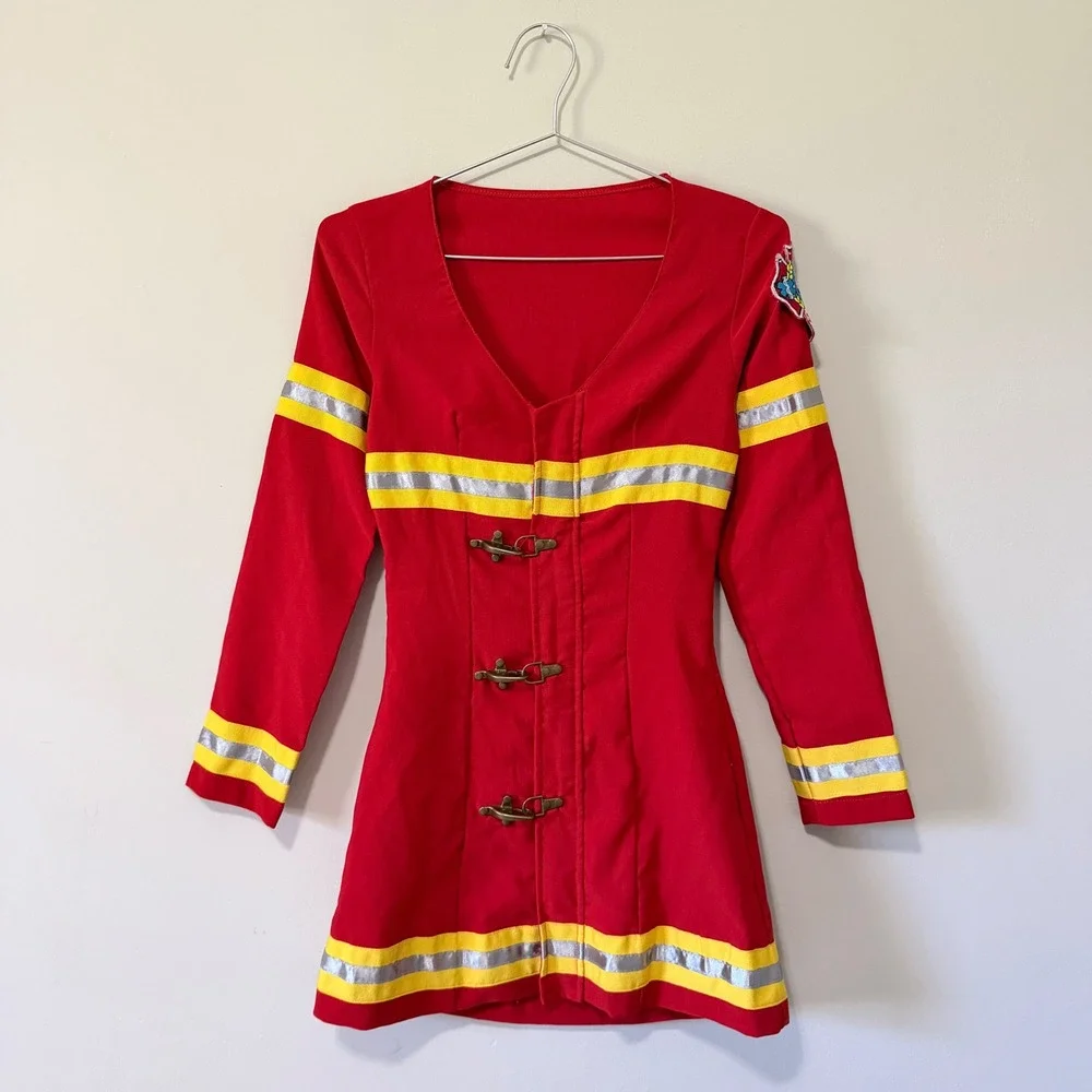 Leg Avenue Red Firefighter Costume Dress XS/S Reflective Fire Dept Patch - Picture 1 of 8